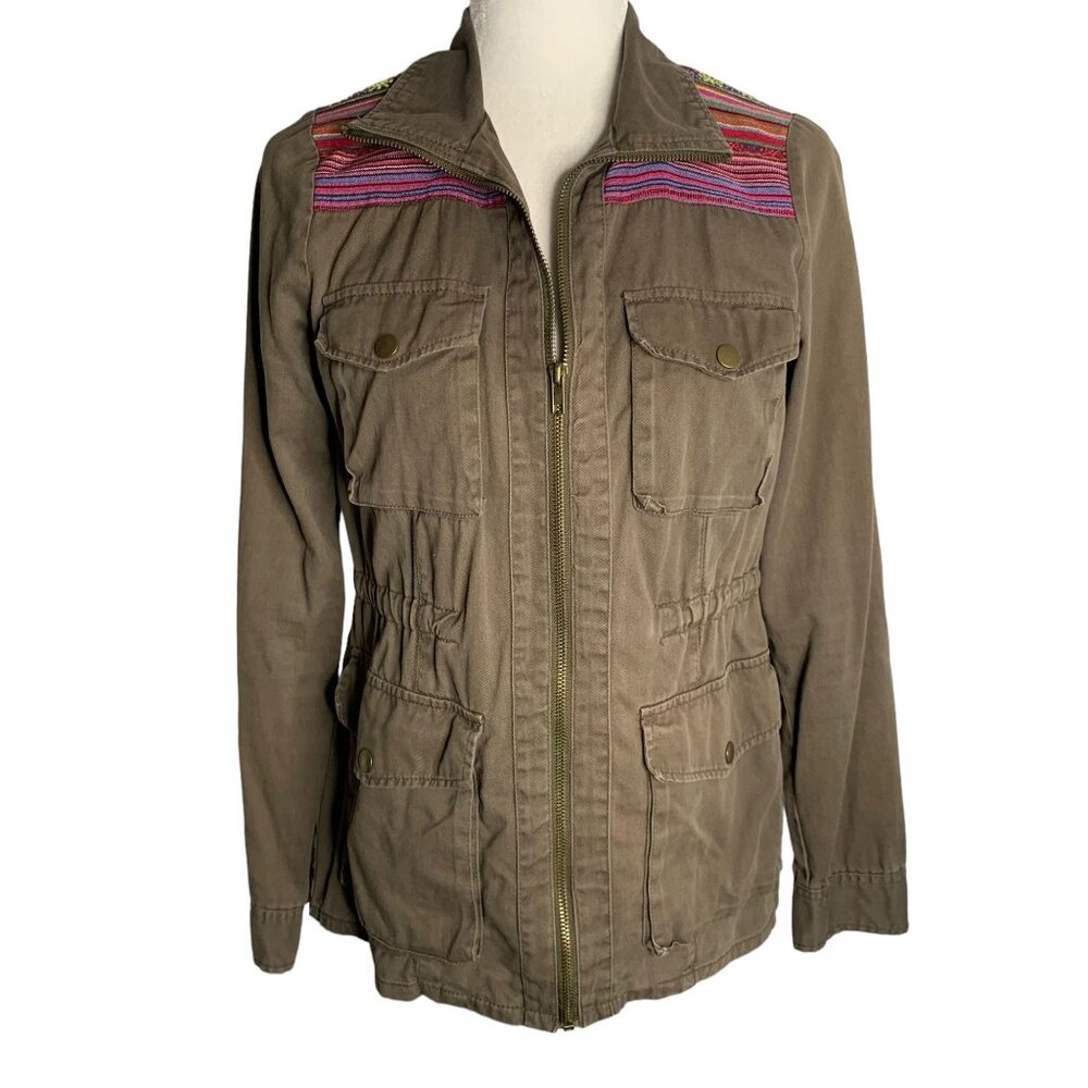 IRIS Lightweight Utility Field Jacket S Army Green Pockets Zipper Cinch Waist